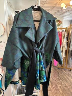 Odeeh Floral Belted Kimono-Style Jacket with Black Fabric Belt - NWT